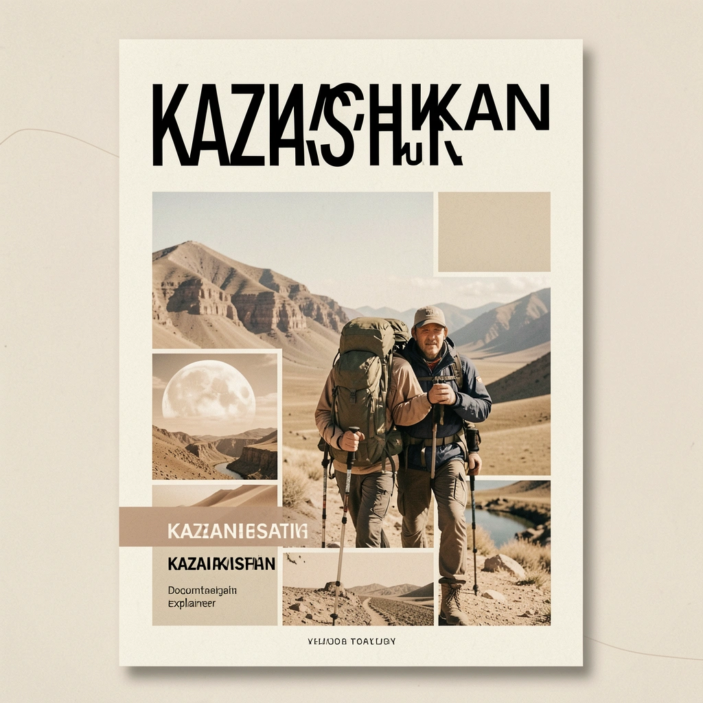 Hikers on a mountain trail with turquoise alpine lake and Tian Shan mountain peaks in Kazakhstan