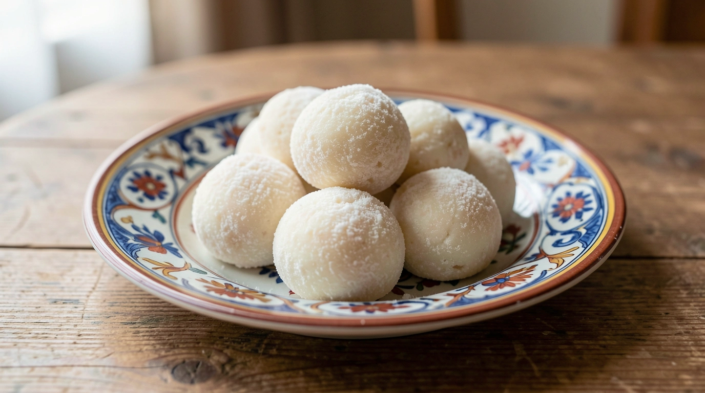 Traditional Kazakh kurt dried yogurt balls arranged on a wooden plate with colorful textiles in the background