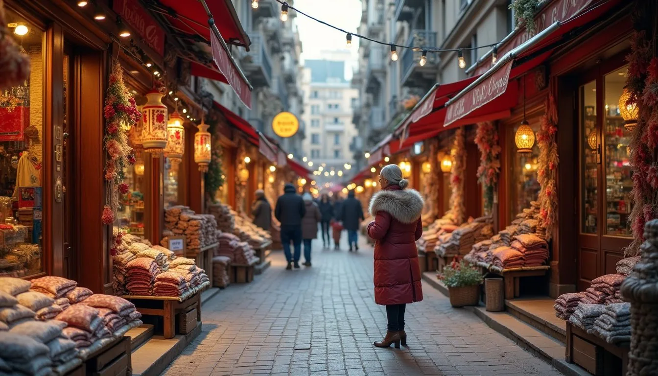 Almaty city street with cafes and shops, showing urban life in Kazakhstan
