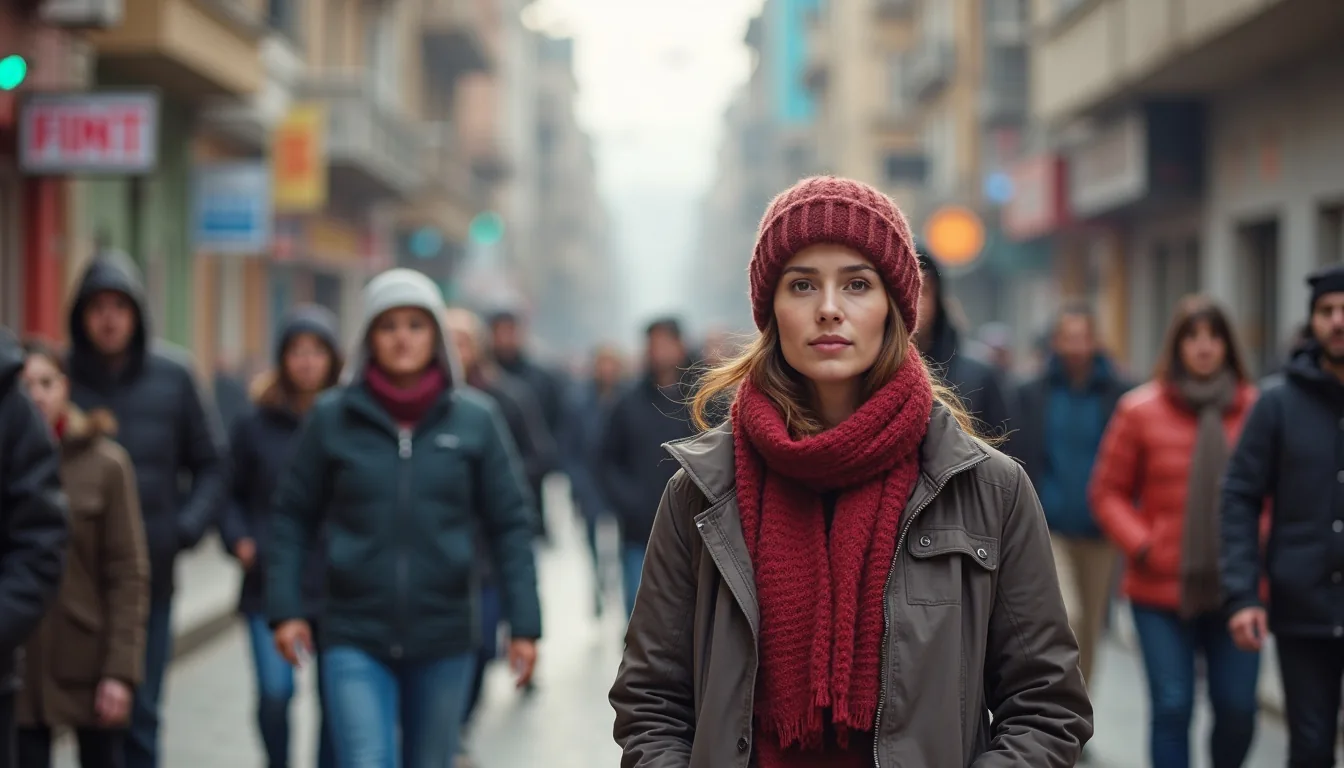 People walking through a busy street in Almaty, Kazakhstan showing the country's ethnic diversity
