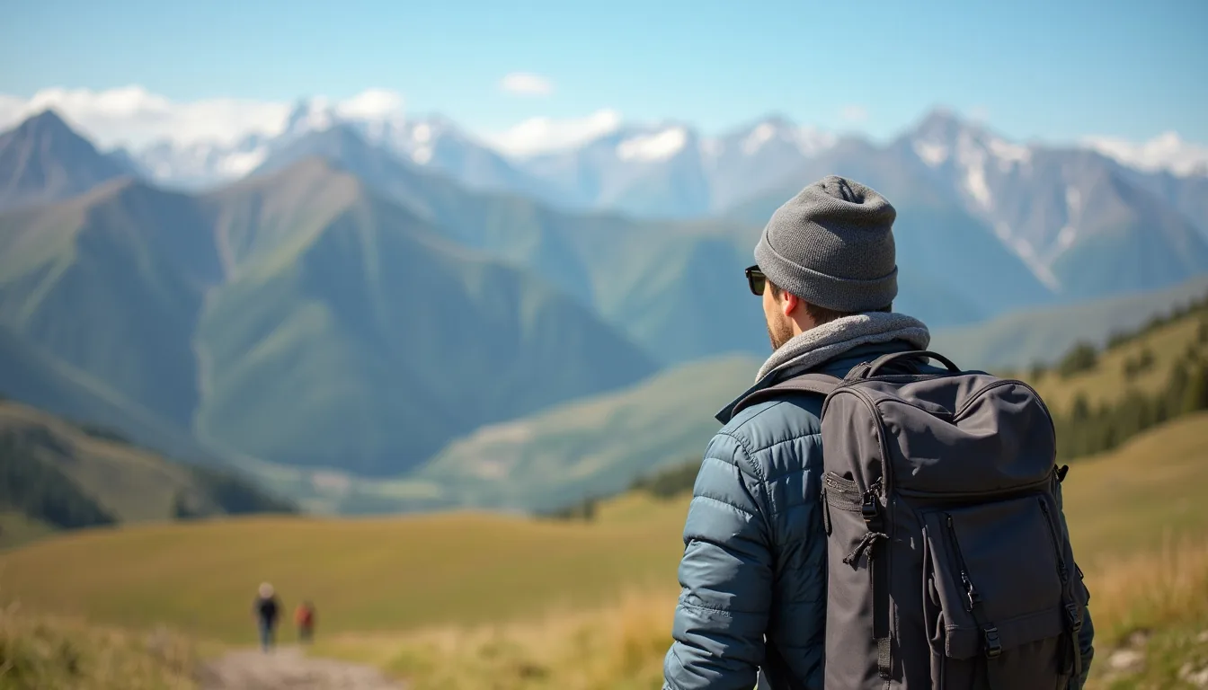 Traveler exploring Almaty Kazakhstan with mountains in background