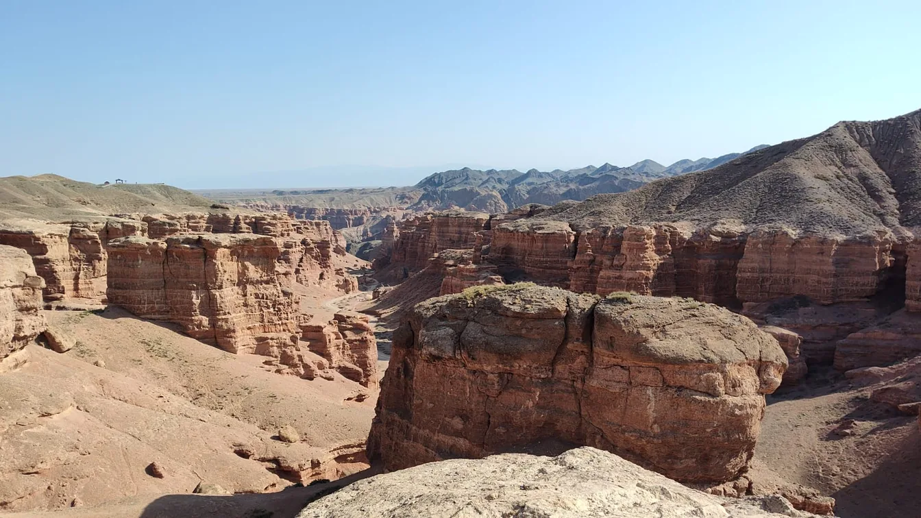 Charyn Canyon landscape in southeastern Kazakhstan with red rock formations